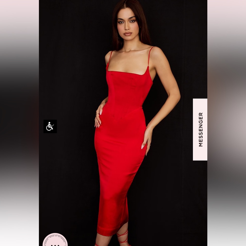 House of CB Anais Dress SCARLET SATIN CORSET MIDI DRESS